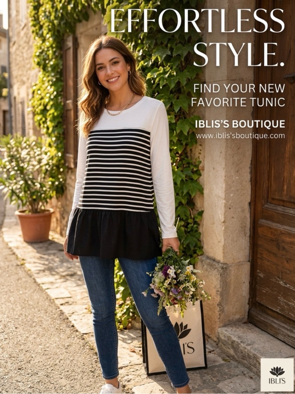 NWOT ~ Boutique Black & White Striped Peplum Tunic ~ Size Large